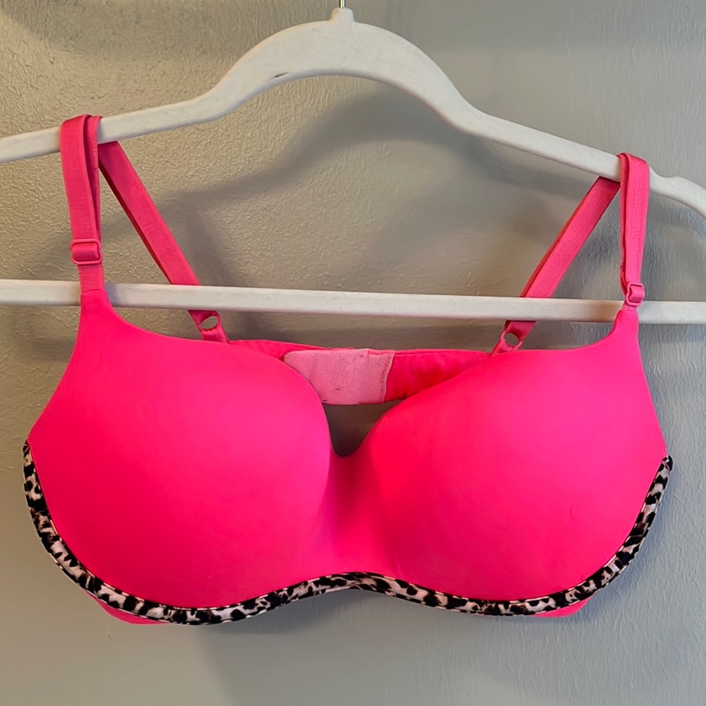 Victorias Secret Balconette Bra- Pink Leopard, Size 34D, Push Up
